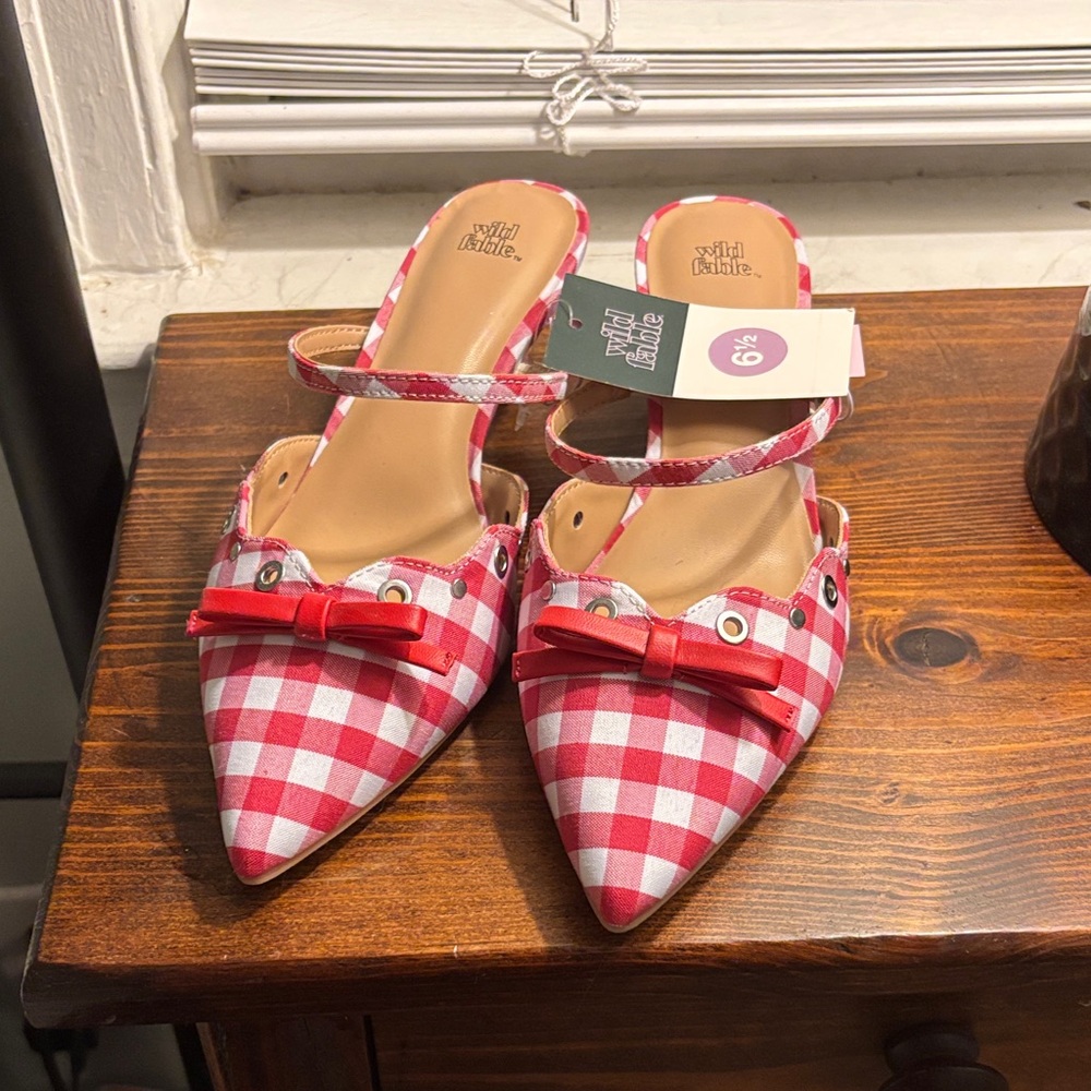 Wild Fable Red Checkered Mules